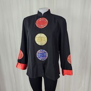 Vintage Kim Lai 100% Silk Cheongsam Style Jacket Black Frog Buttons Size Small